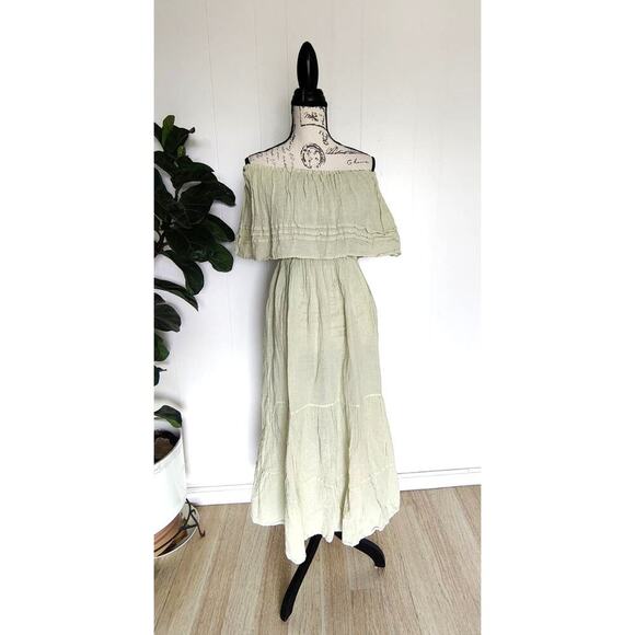 Mexican Peasant Off Shoulder Midi Dress Pastel Colors Beach One Size (Fits S-XL) - Picture 4 of 8